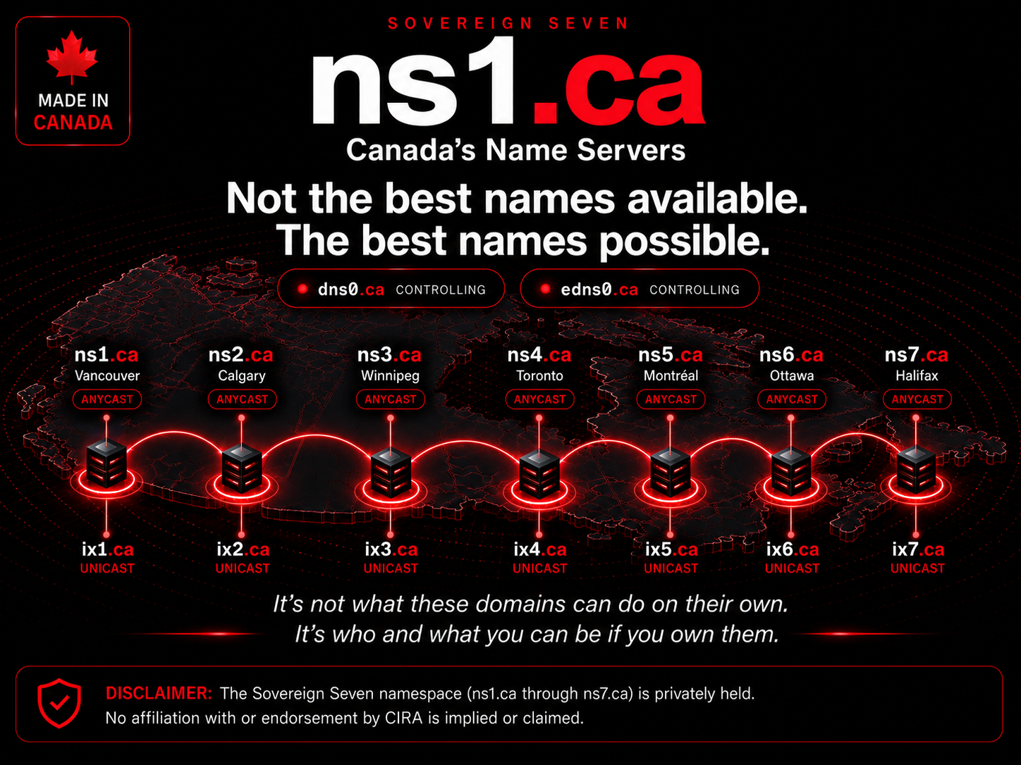 Sovereign Seven ns1.ca Canada’s Name Servers Anycast DNS namespace map
